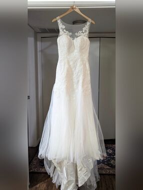 David's Bridal Ivory Strapless Lace & Tulle Wedding Dress